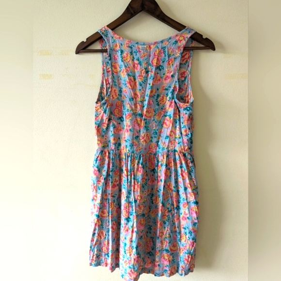 Billabong vintage Y2K Floral mini tank dress pink blue grunge boho high waist M - Picture 2 of 9